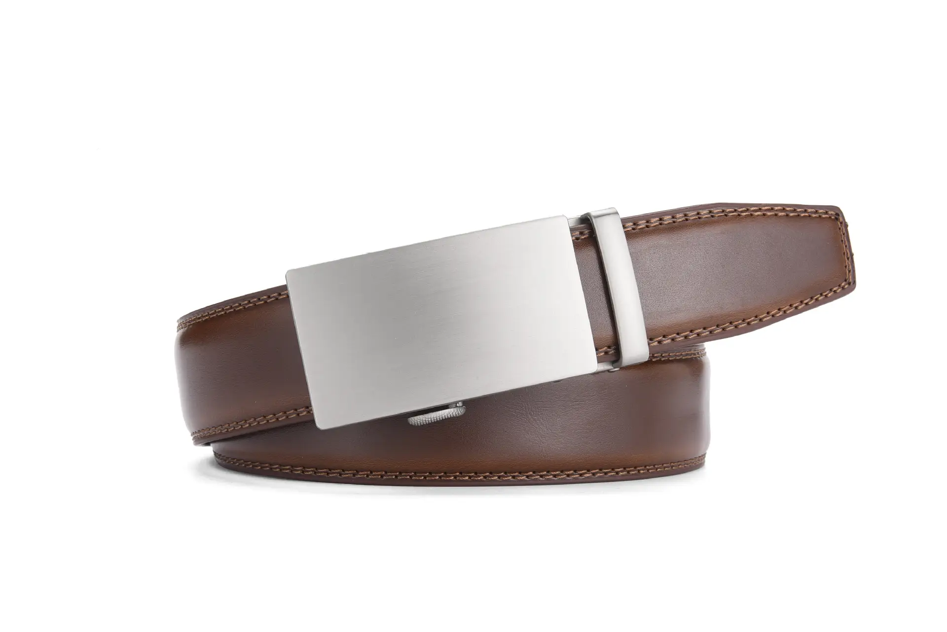 Men's Real Cowhide Belt Brown Silver Buckle — feature 6