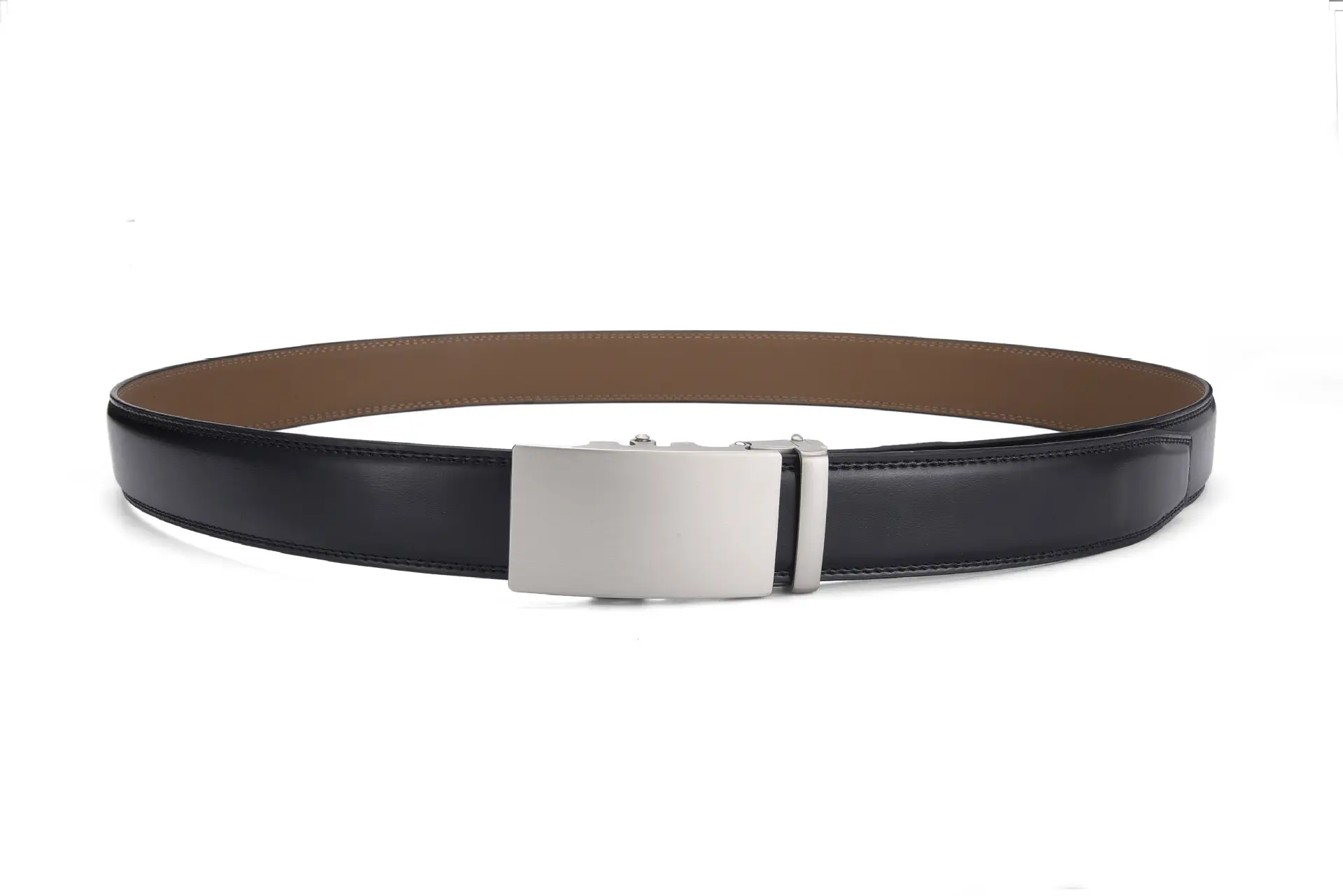 Men's Real Cowhide Belt Brown Silver Buckle — feature 7