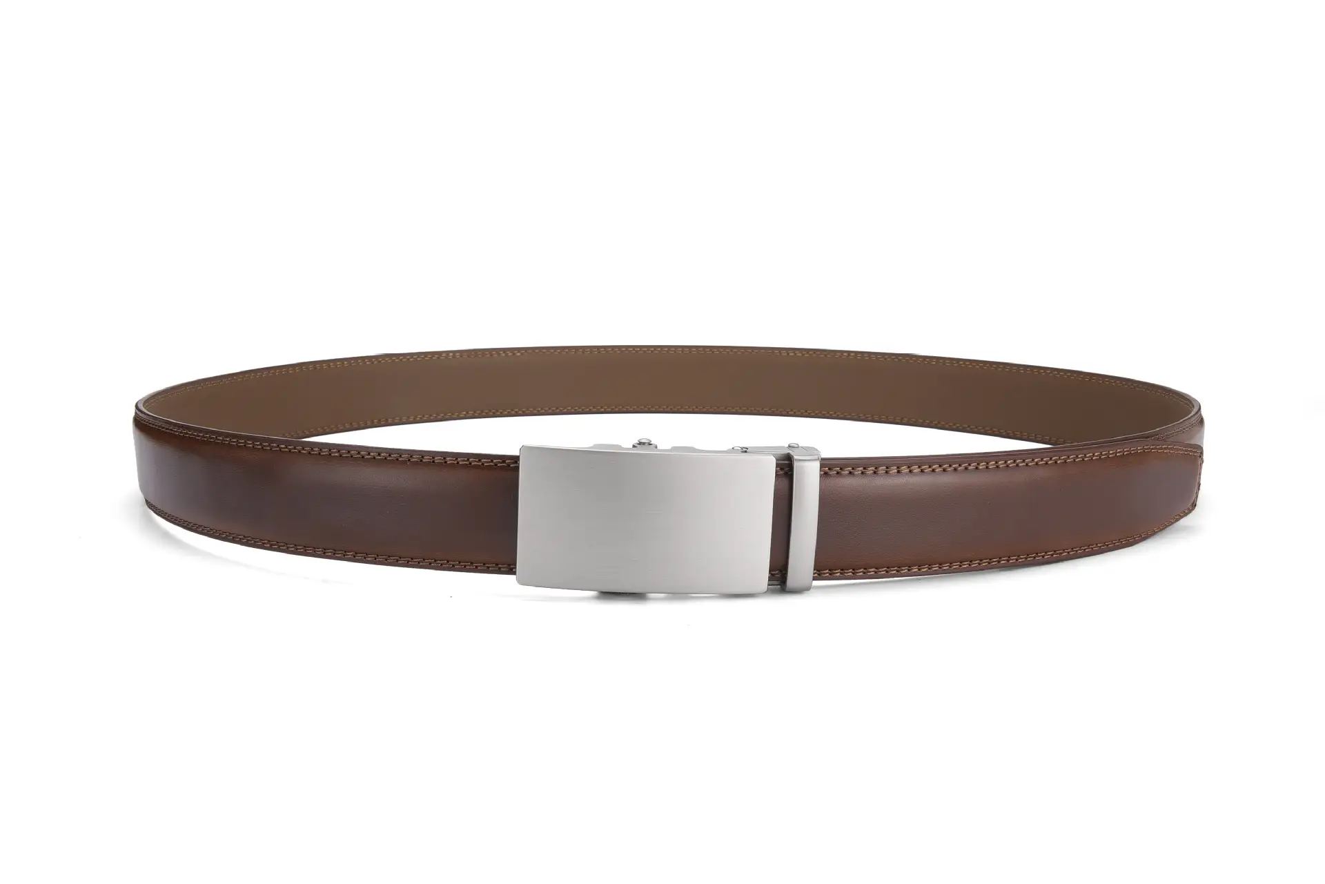 Men's Real Cowhide Belt Brown Silver Buckle — feature 8