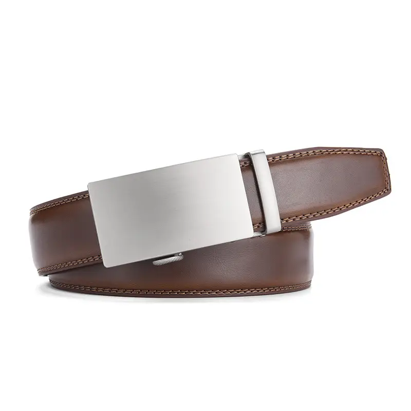 Men's Real Cowhide Belt Brown Silver Buckle - Image 2