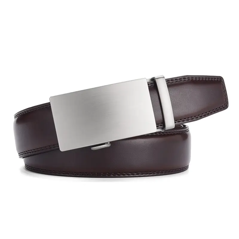 Men's Real Cowhide Belt Brown Silver Buckle - Image 3