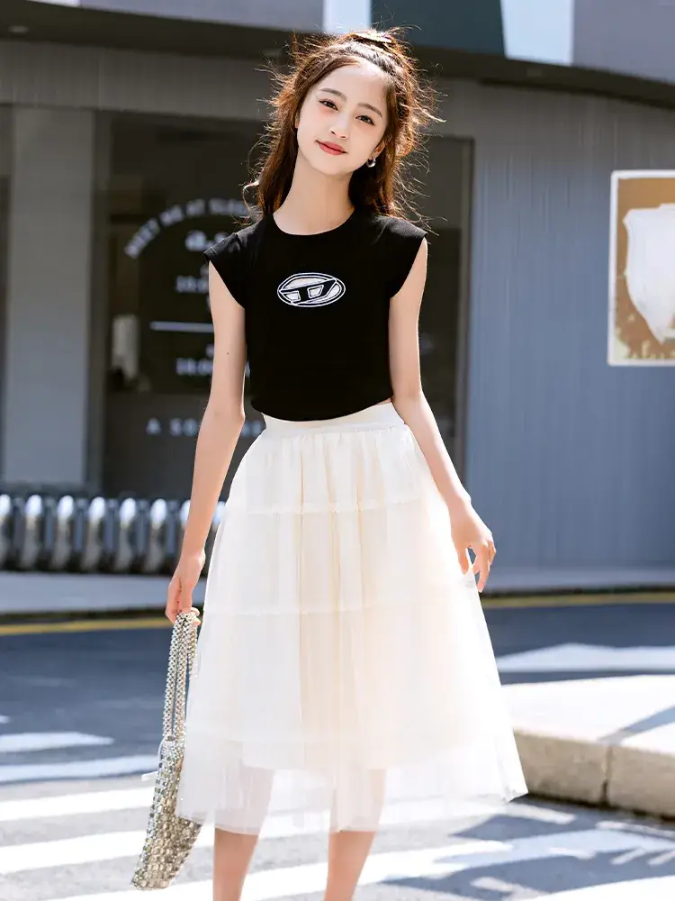 Girls Black Gauze Tulle Skirt 2023 Summer - Image 5