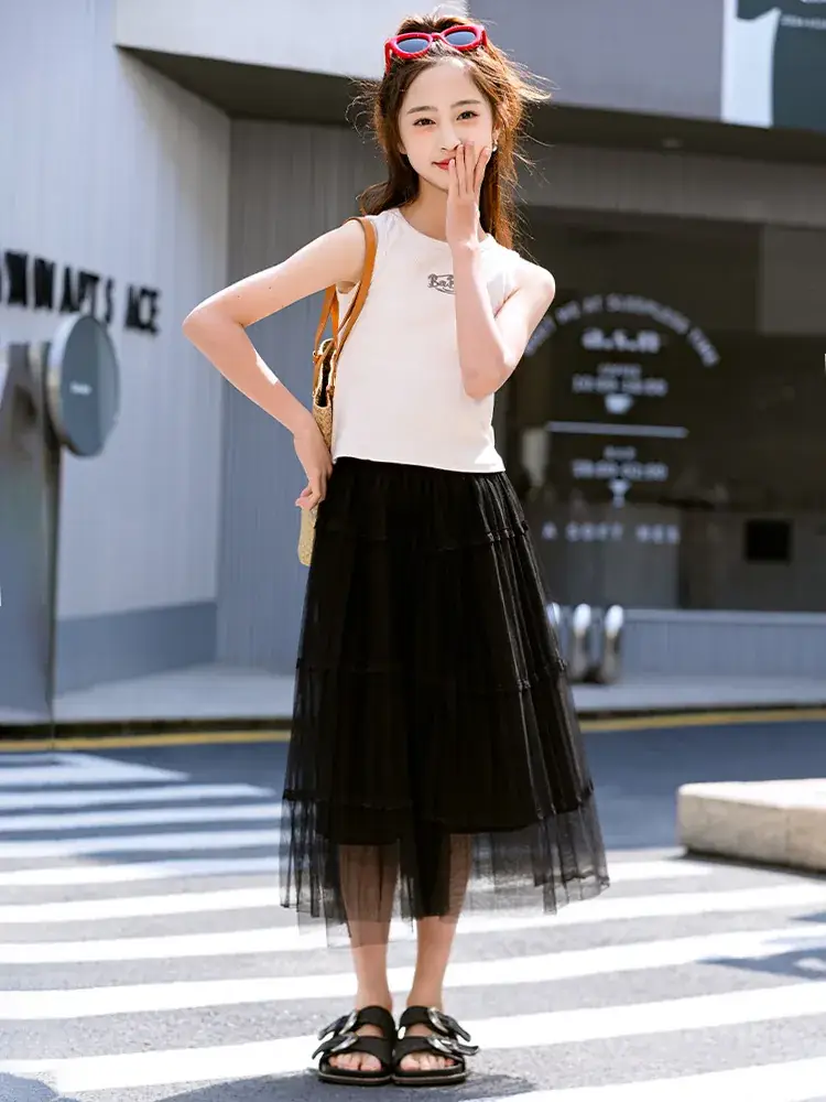 Girls Black Gauze Tulle Skirt 2023 Summer - Image 7
