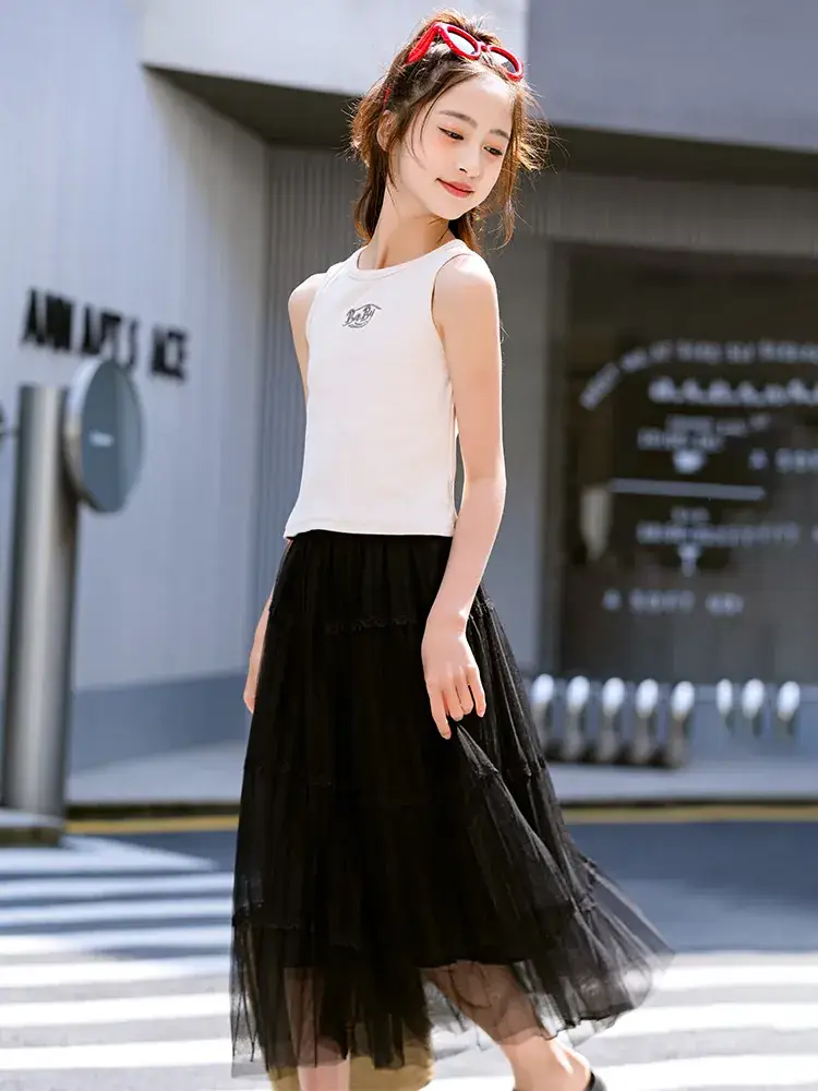 Girls Black Gauze Tulle Skirt 2023 Summer - Image 8