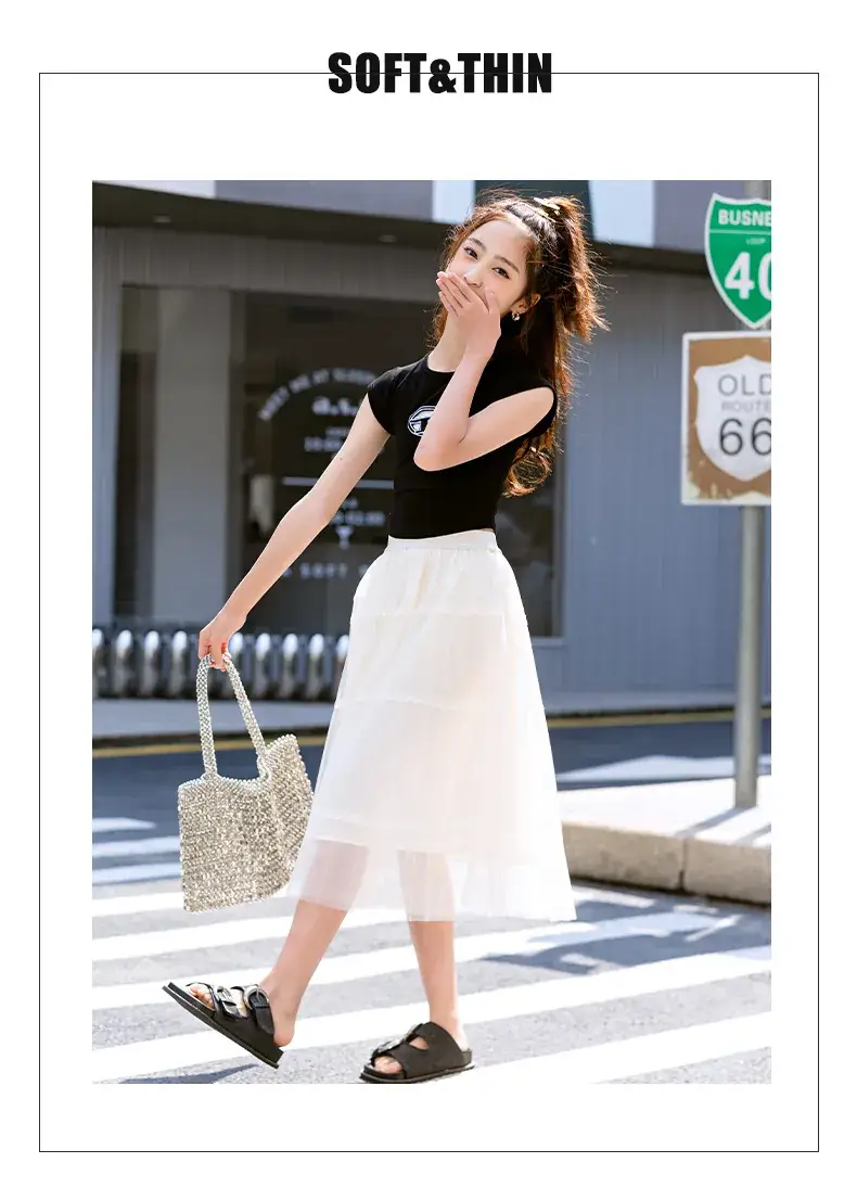 Girls Black Gauze Tulle Skirt 2023 Summer — feature 14