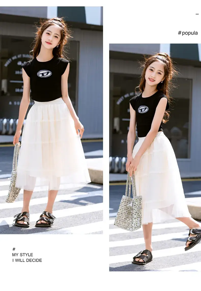 Girls Black Gauze Tulle Skirt 2023 Summer — feature 16