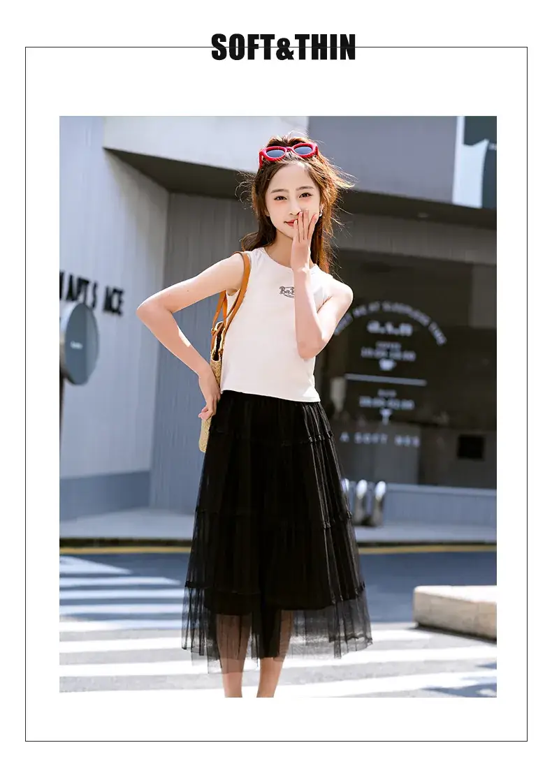 Girls Black Gauze Tulle Skirt 2023 Summer — feature 21