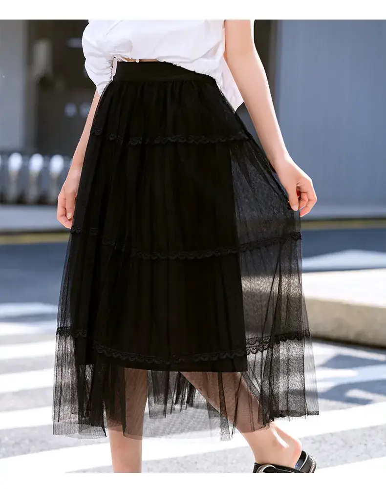 Girls Black Gauze Tulle Skirt 2023 Summer — feature 22