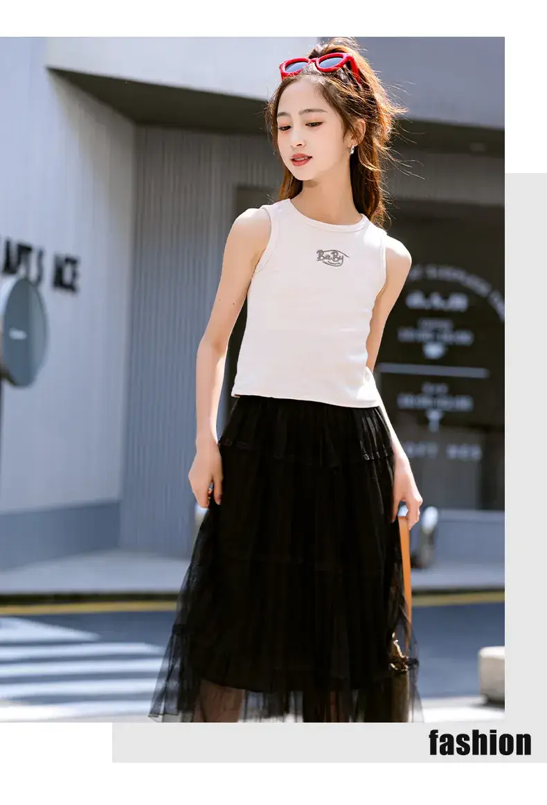 Girls Black Gauze Tulle Skirt 2023 Summer — feature 24