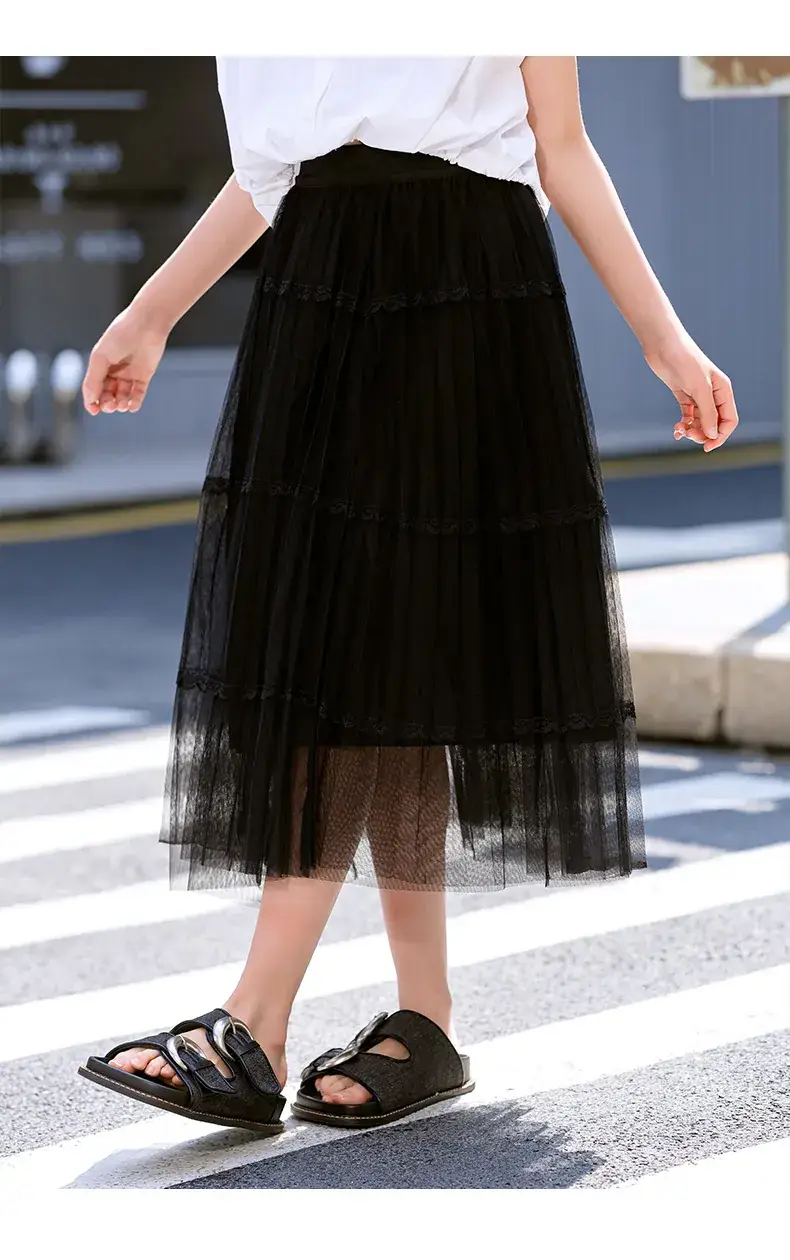 Girls Black Gauze Tulle Skirt 2023 Summer — feature 25
