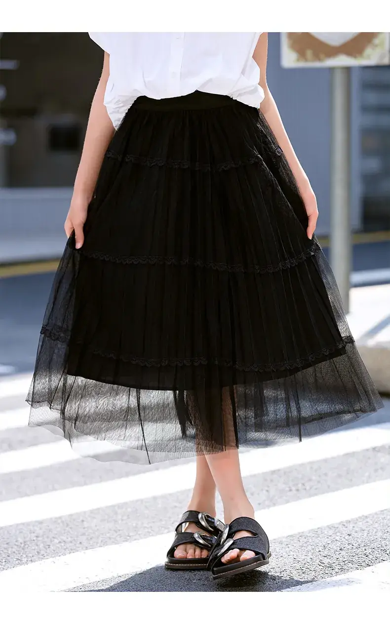 Girls Black Gauze Tulle Skirt 2023 Summer — feature 26
