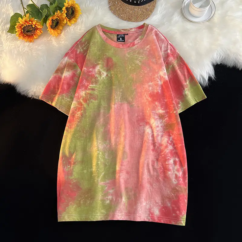 Men Tie-Dye Green Short Sleeve T-Shirt - Image 14