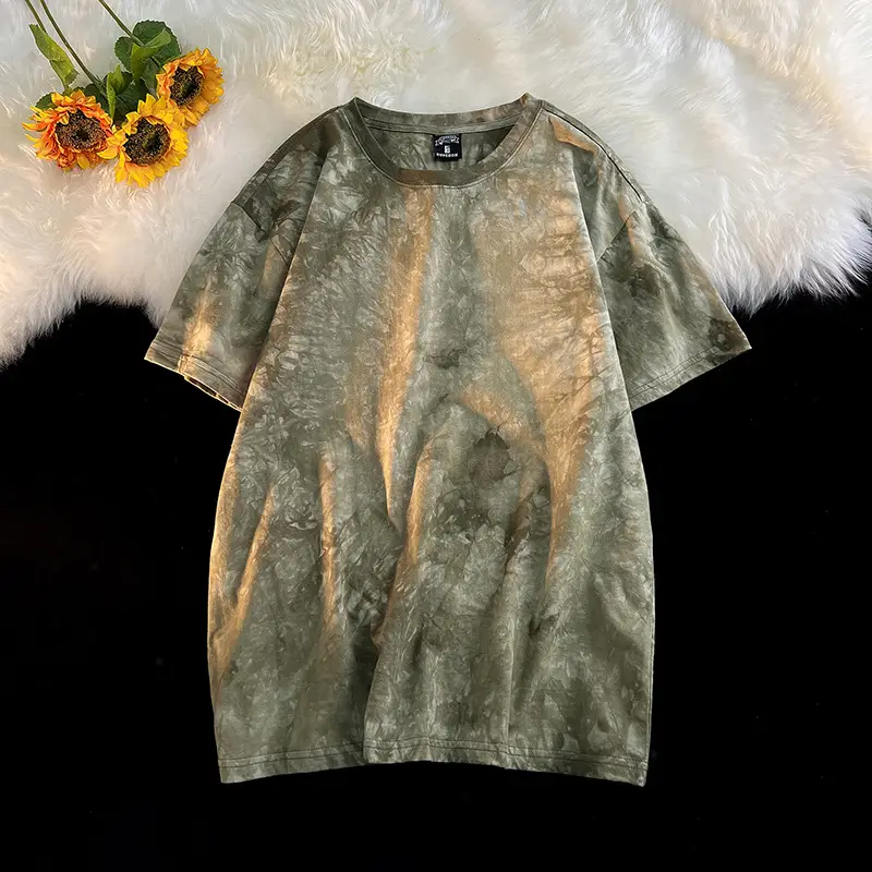 Men Tie-Dye Green Short Sleeve T-Shirt - Image 22