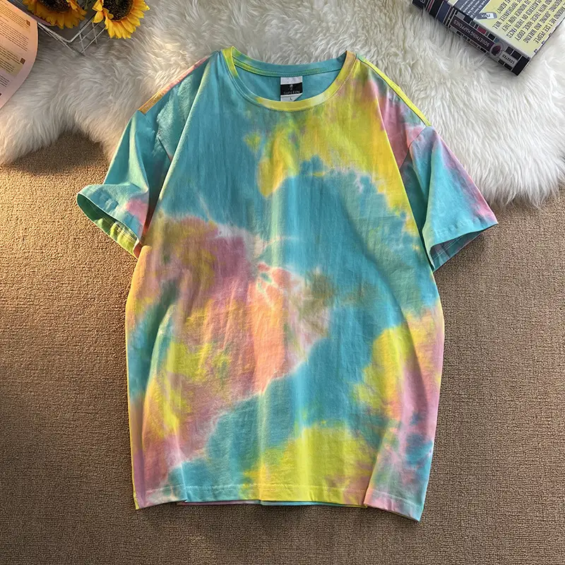 Men Tie-Dye Green Short Sleeve T-Shirt - Image 28