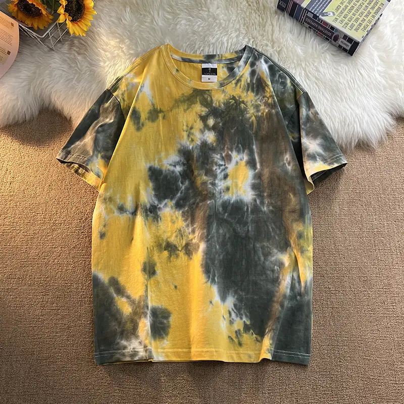 Men Tie-Dye Green Short Sleeve T-Shirt - Image 29