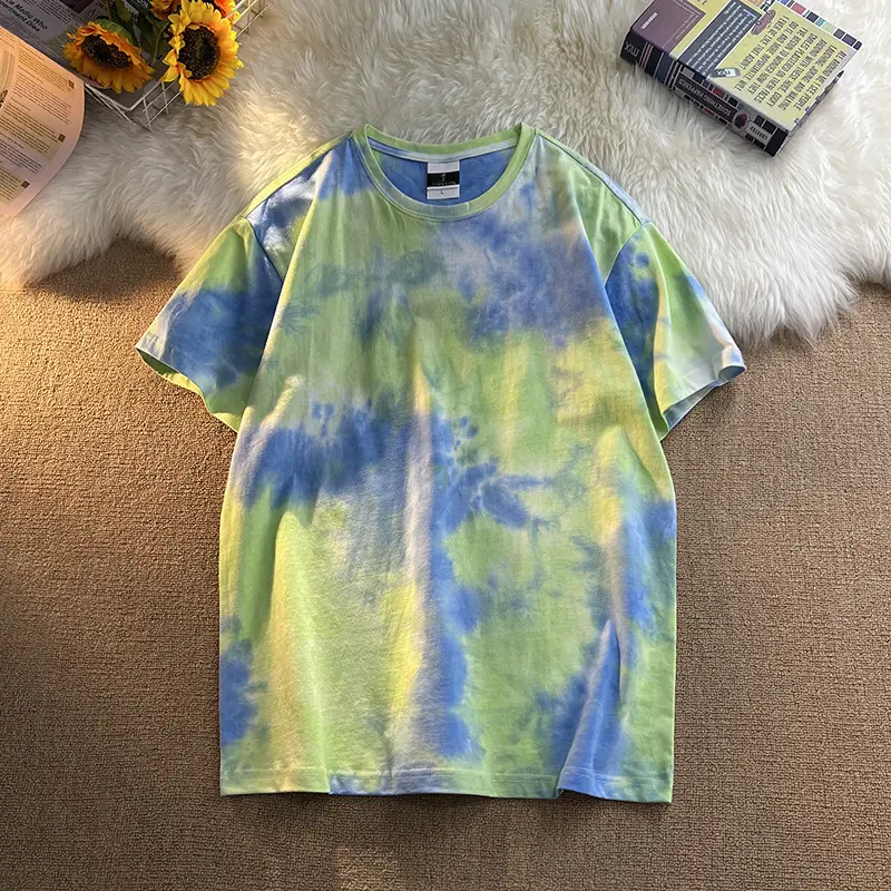 Men Tie-Dye Green Short Sleeve T-Shirt - Image 30