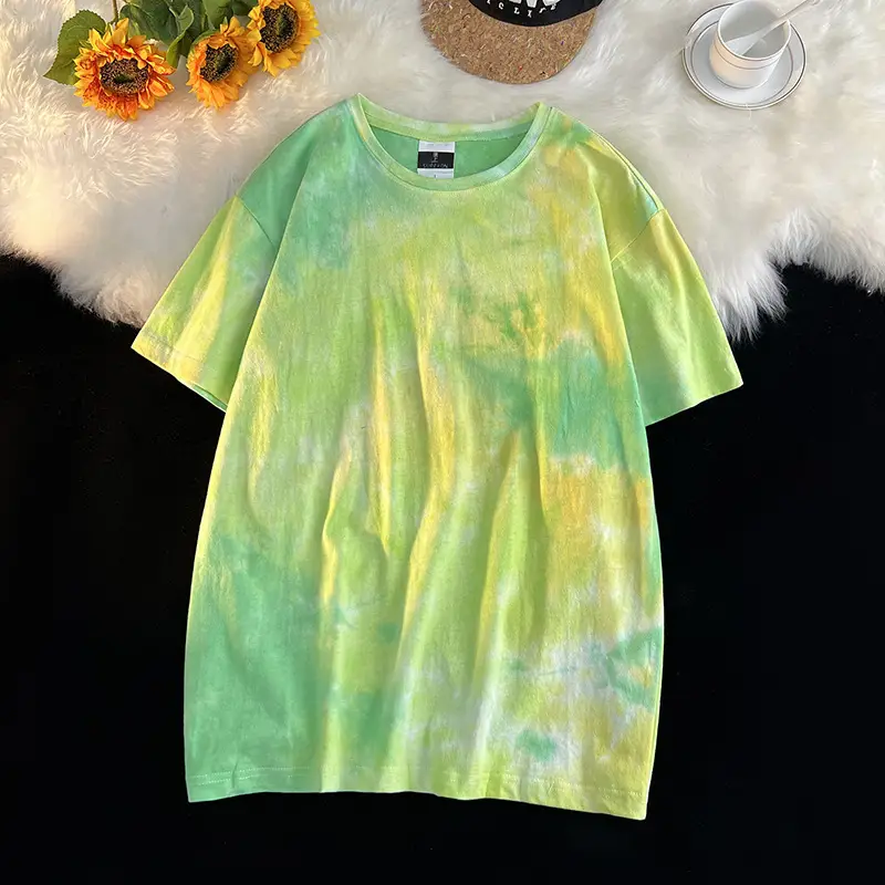 Men Tie-Dye Green Short Sleeve T-Shirt - Image 7