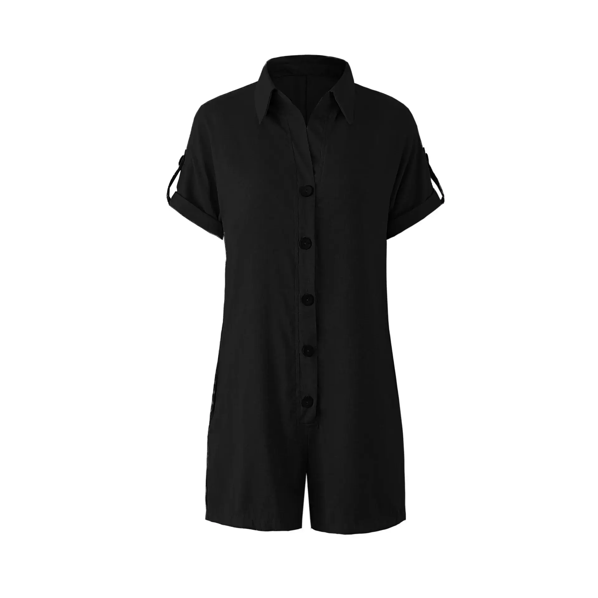 Beige Button Pocket Lapel Shirt Shorts Set — feature 11
