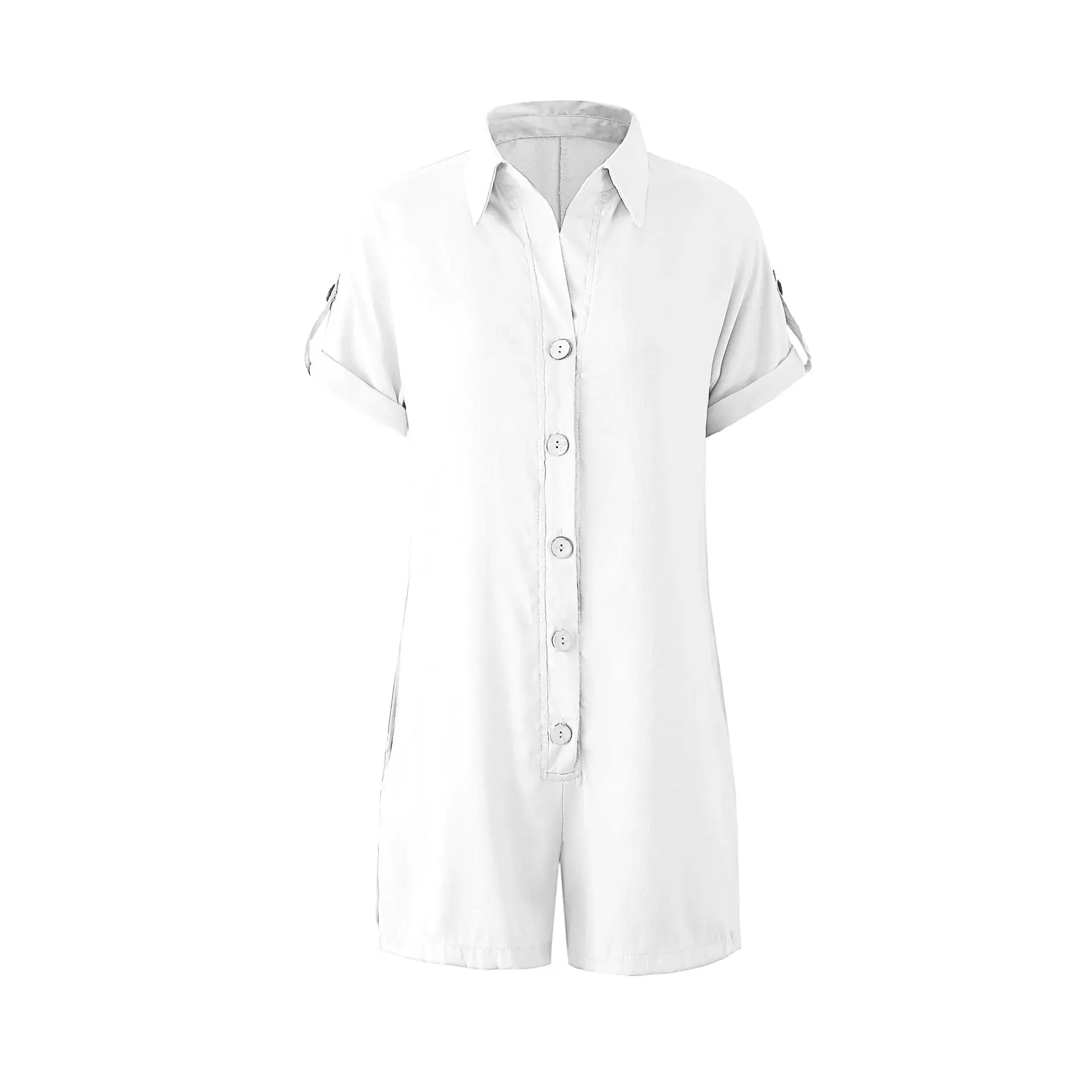 Beige Button Pocket Lapel Shirt Shorts Set — feature 13