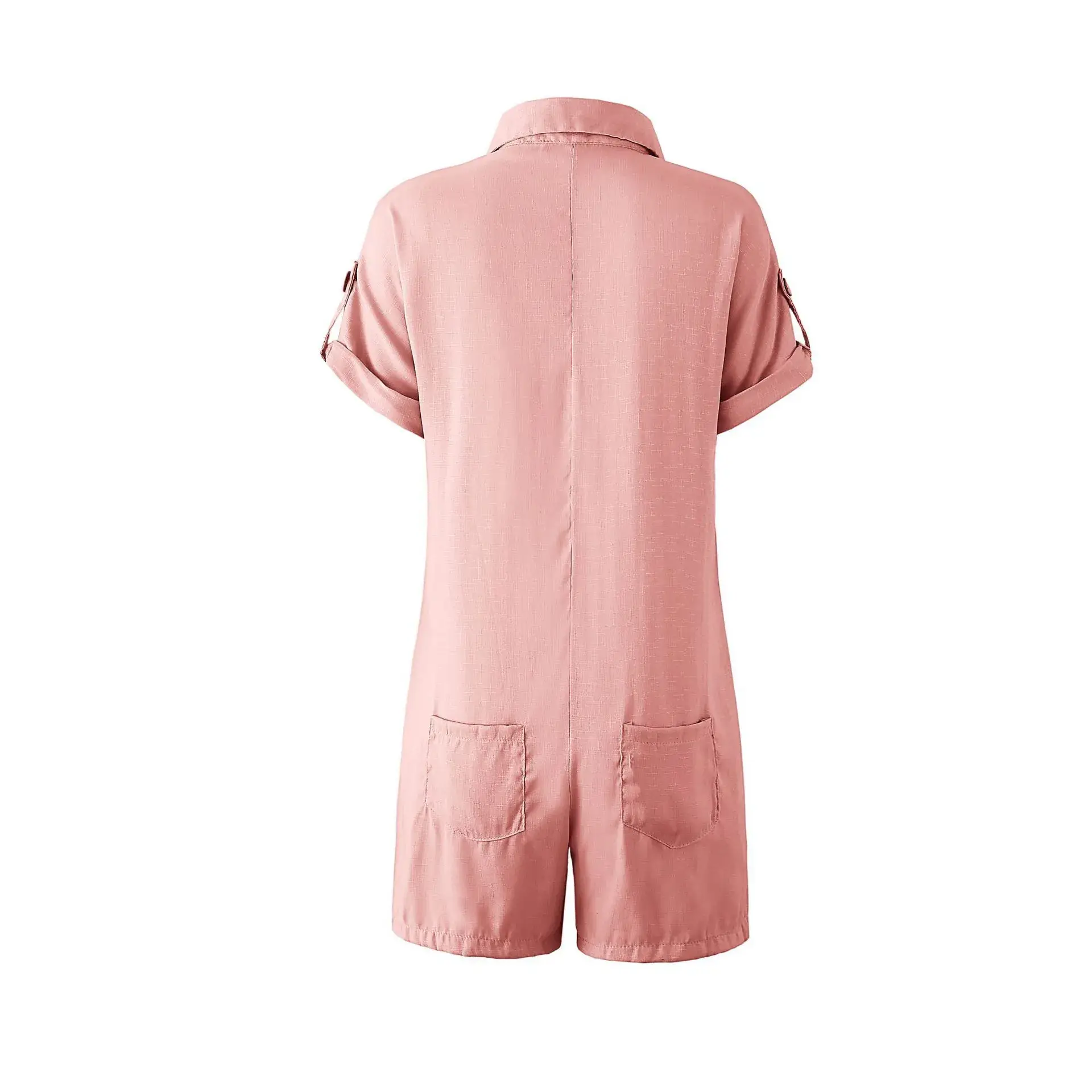 Beige Button Pocket Lapel Shirt Shorts Set — feature 8