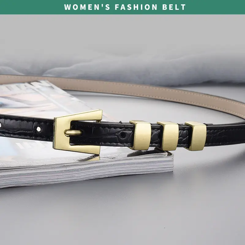 Women's Metal Ring Belt with Genuine Leather Strap - Image 3