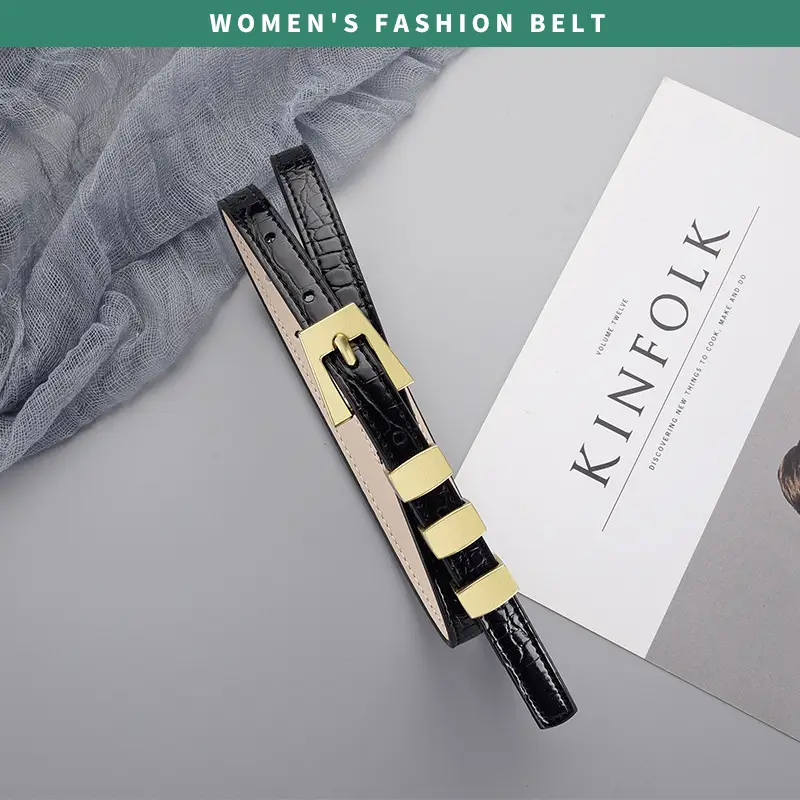 Women's Metal Ring Belt with Genuine Leather Strap - Image 4