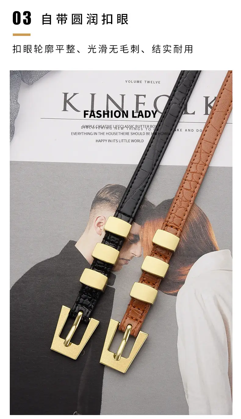 Women's Metal Ring Belt with Genuine Leather Strap — feature 20