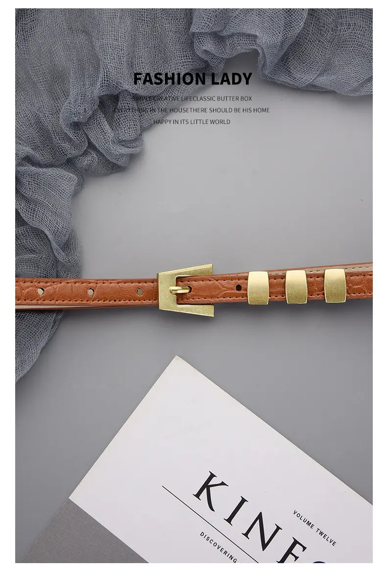 Women's Metal Ring Belt with Genuine Leather Strap — feature 21