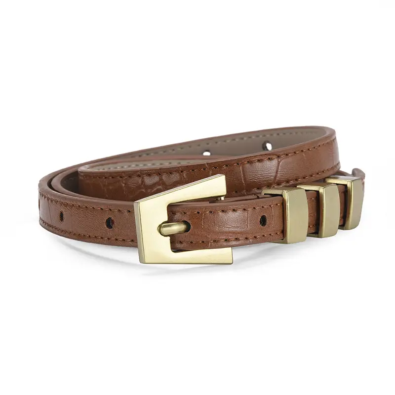Women's Metal Ring Belt with Genuine Leather Strap