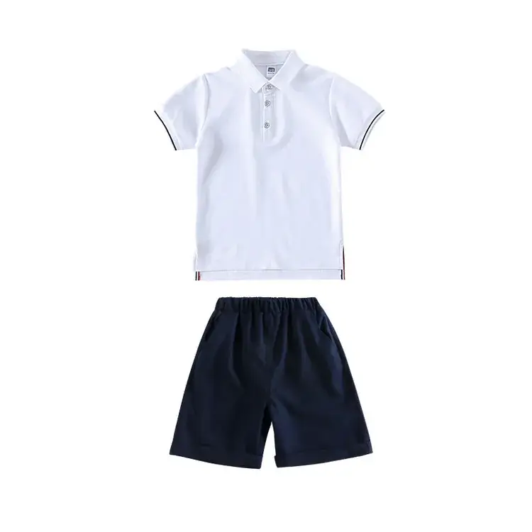 Men Polo Short Sleeve Polo Shirt Black Shorts Set White - Image 7