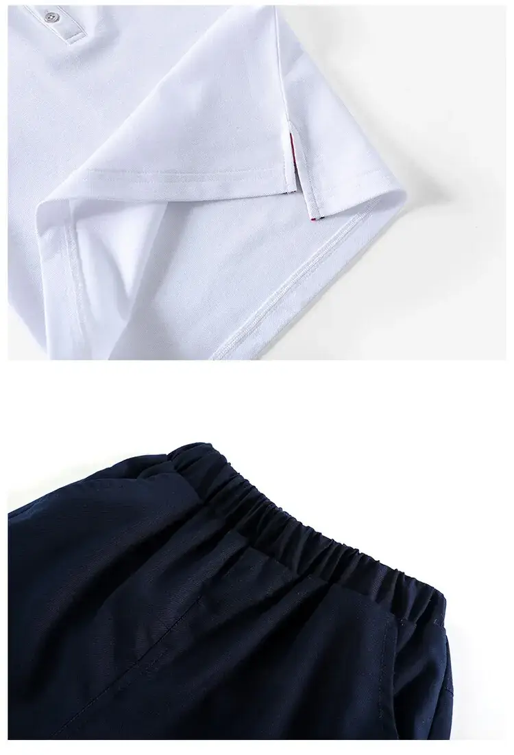 Men Polo Short Sleeve Polo Shirt Black Shorts Set White — feature 18
