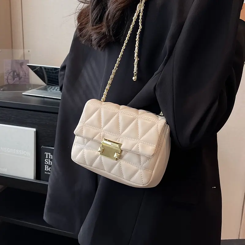 Pink Diamond Plaid Chain Shoulder Bag for Women