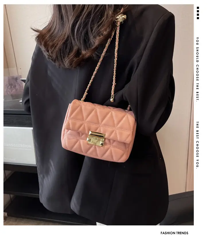 Pink Diamond Plaid Chain Shoulder Bag for Women — feature 1