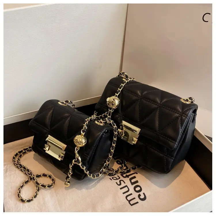 Pink Diamond Plaid Chain Shoulder Bag for Women — feature 12