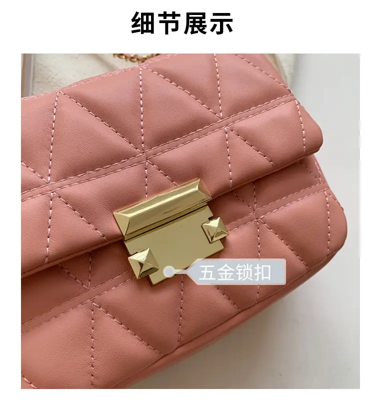 Pink Diamond Plaid Chain Shoulder Bag for Women — feature 3