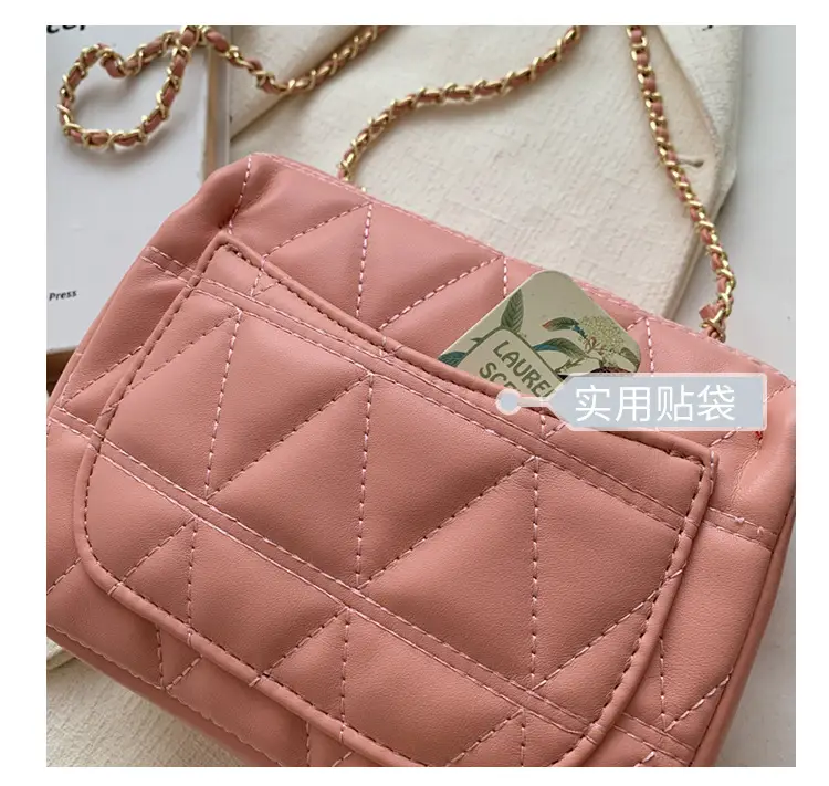 Pink Diamond Plaid Chain Shoulder Bag for Women — feature 4