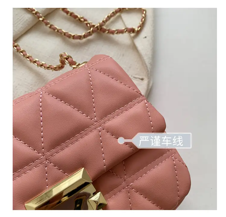 Pink Diamond Plaid Chain Shoulder Bag for Women — feature 5