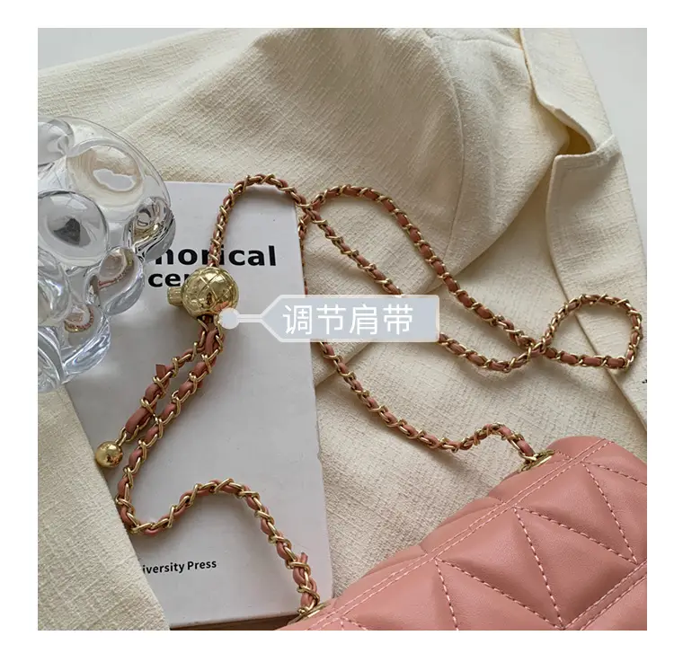 Pink Diamond Plaid Chain Shoulder Bag for Women — feature 6