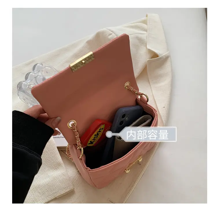 Pink Diamond Plaid Chain Shoulder Bag for Women — feature 7