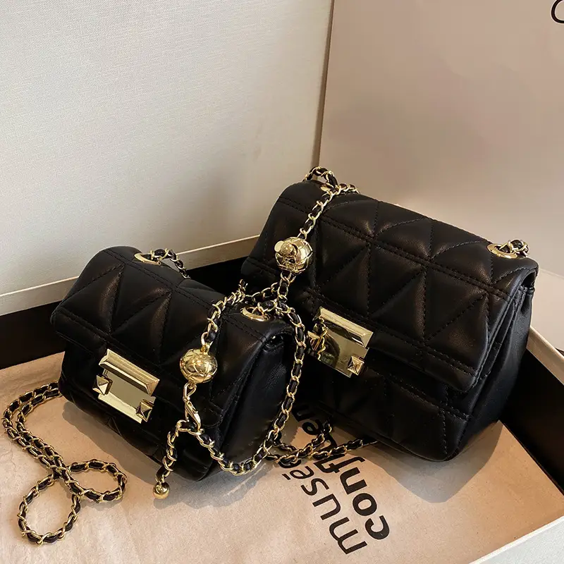 Pink Diamond Plaid Chain Shoulder Bag for Women