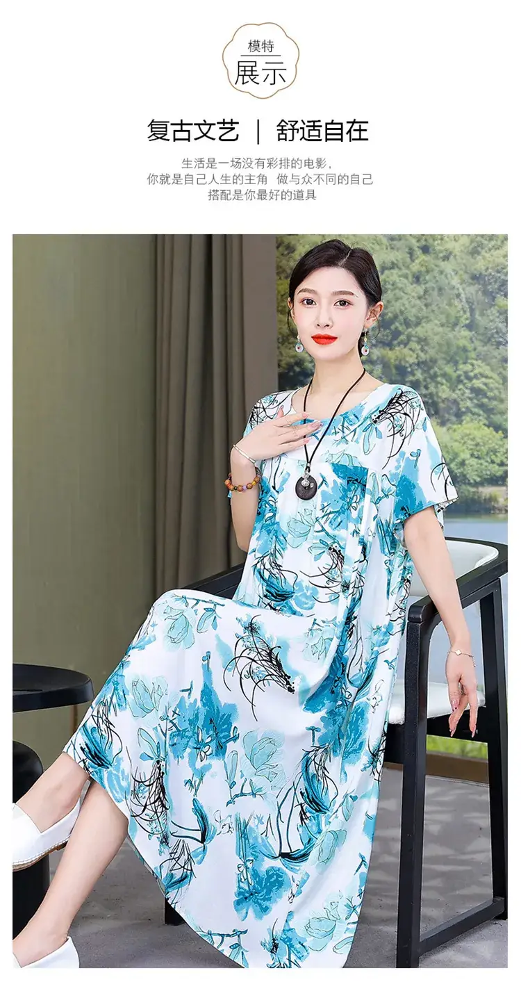 2023 Cotton Silk Floral Long Dress Large Size — feature 12
