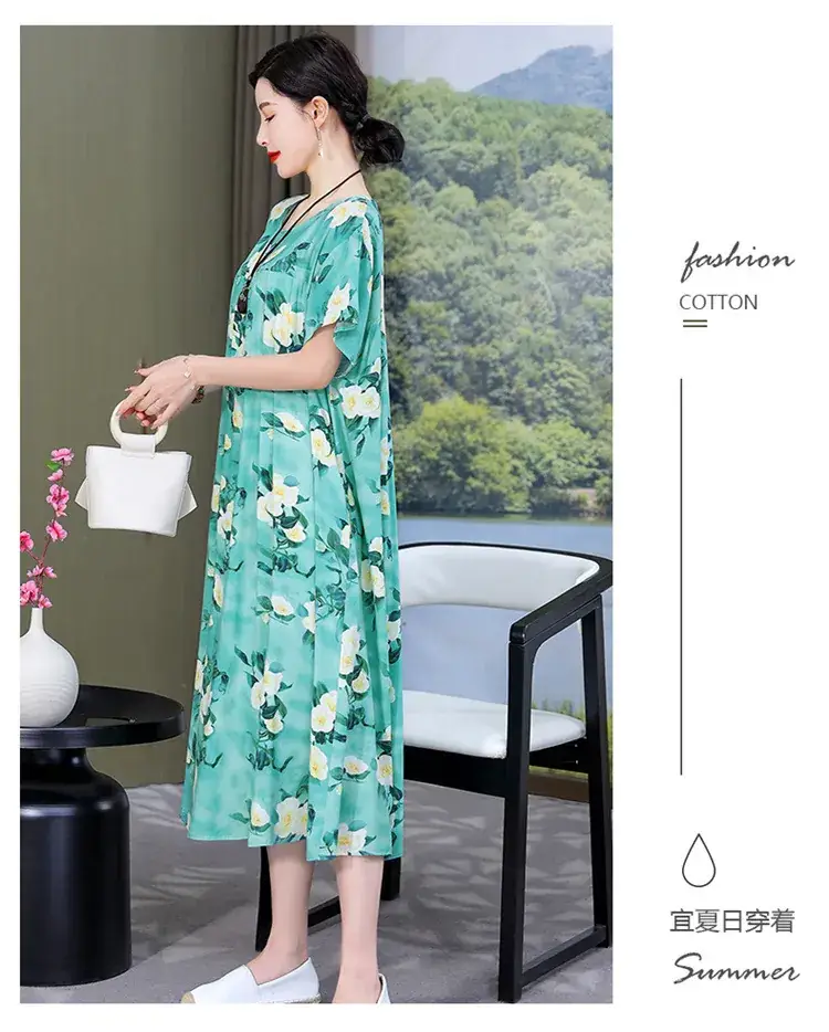 2023 Cotton Silk Floral Long Dress Large Size — feature 21