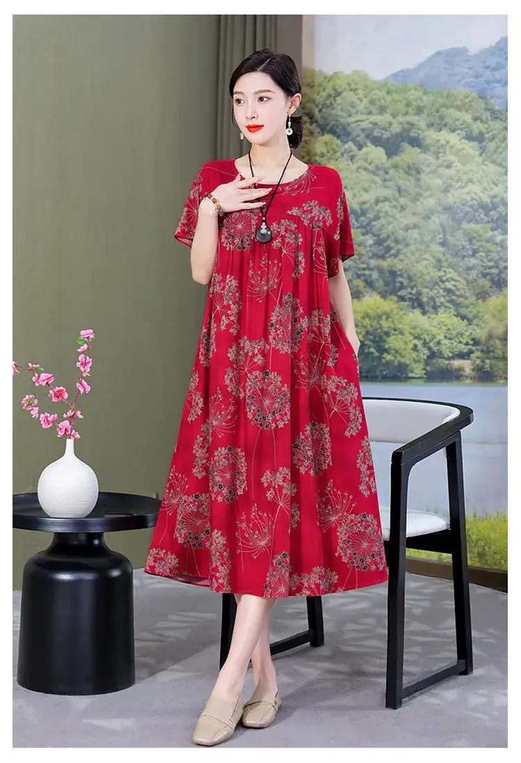 2023 Cotton Silk Floral Long Dress Large Size — feature 22