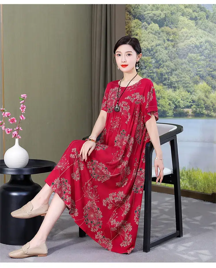 2023 Cotton Silk Floral Long Dress Large Size — feature 23