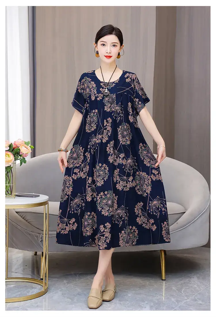 2023 Cotton Silk Floral Long Dress Large Size — feature 26