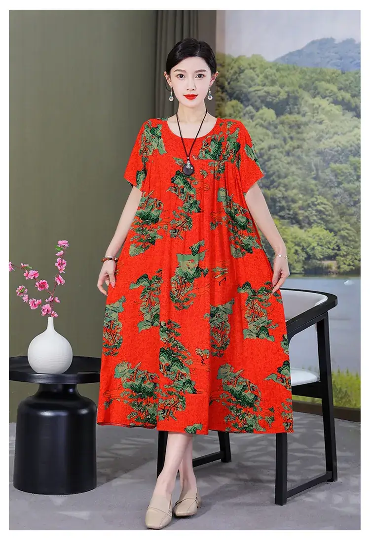 2023 Cotton Silk Floral Long Dress Large Size — feature 28