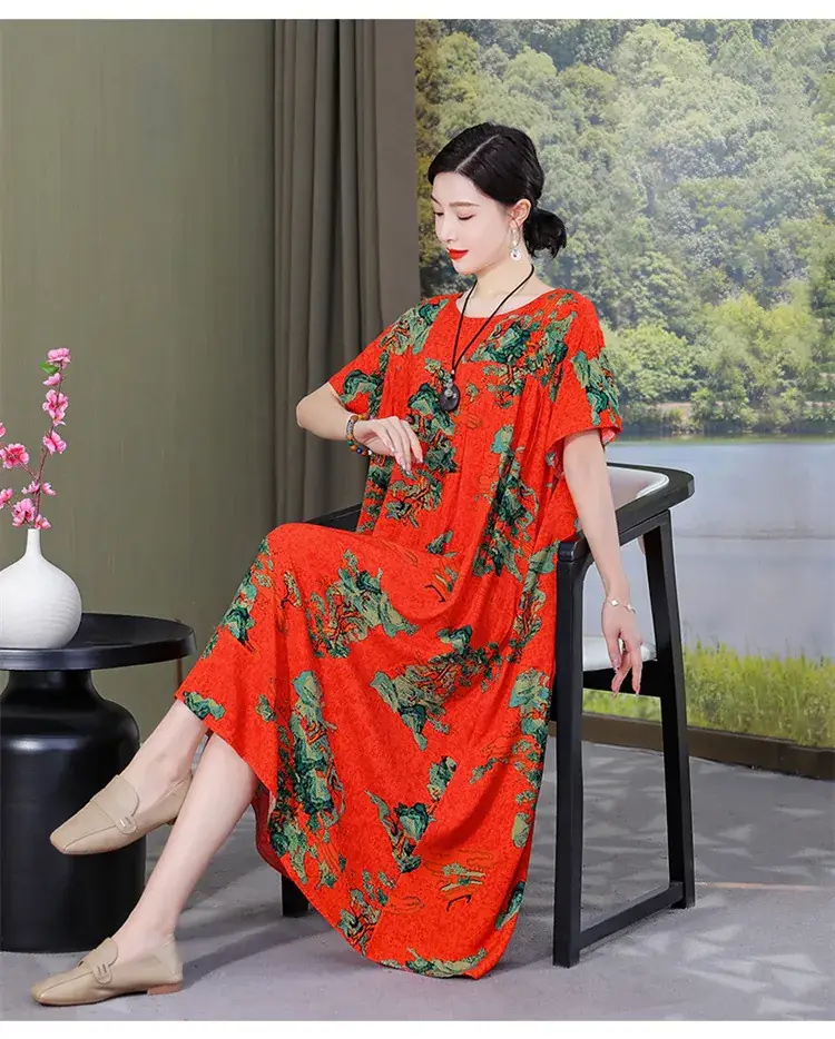 2023 Cotton Silk Floral Long Dress Large Size — feature 29