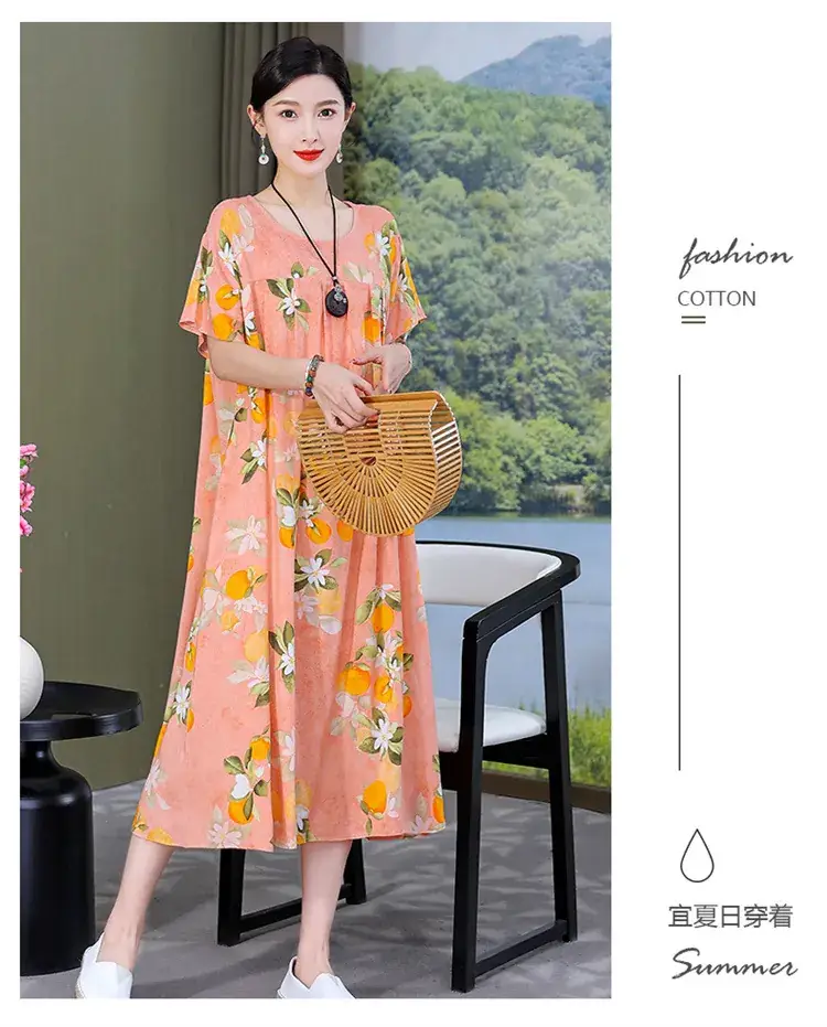 2023 Cotton Silk Floral Long Dress Large Size — feature 33