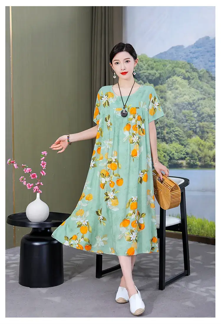 2023 Cotton Silk Floral Long Dress Large Size — feature 34
