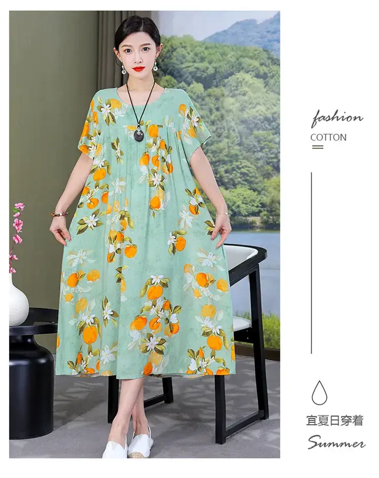2023 Cotton Silk Floral Long Dress Large Size — feature 35